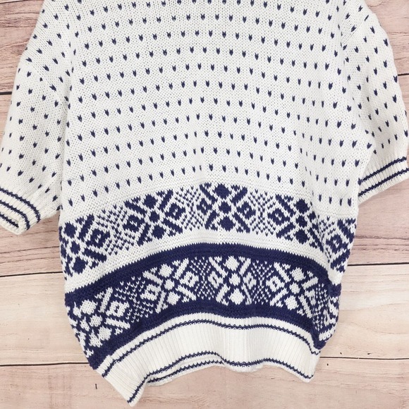VINTAGE ALFRED DUNNER USA MADE WHITE BLUE FLORAL SHORT SLEEVE SWEATER WOMENS L - Picture 3 of 6